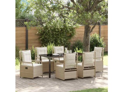 Zahradní jídelní souprava 7 pcs Beige a krémová bílá polyratan 3381013