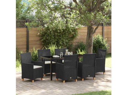 Zahradní jídelní souprava 7 pcs Černá polyratan 3381069