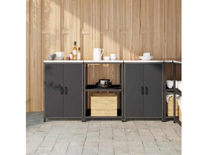 Kuchyňská skladovací sada s policí s úložištěm 3 pcs Černá Ocel 3392694