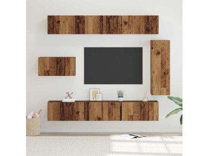 Sestava TV skříněk Nástěnný 8 pcs Staré dřevo kompozitní dřevo 3393132