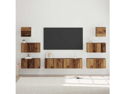 Sestava TV skříněk Nástěnný 8 pcs Staré dřevo kompozitní dřevo 3393153