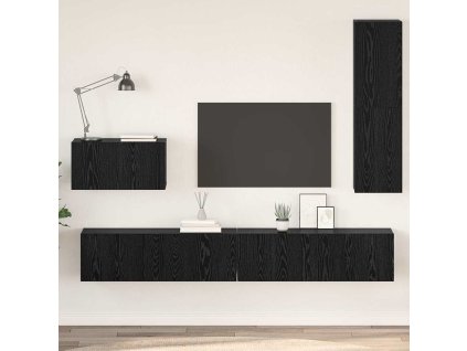 Nástěnná skříň na TV Nástěnný 4 pcs Černý dub kompozitní dřevo 3393175