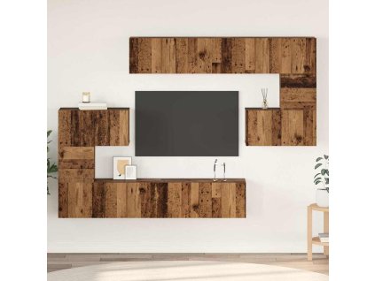 Sestava TV skříněk Nástěnný 8 pcs Staré dřevo kompozitní dřevo 3393216