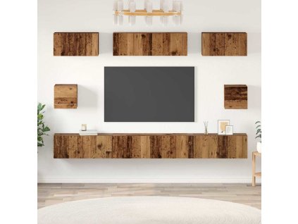Sestava TV skříněk Nástěnný 8 pcs Staré dřevo kompozitní dřevo 3393294