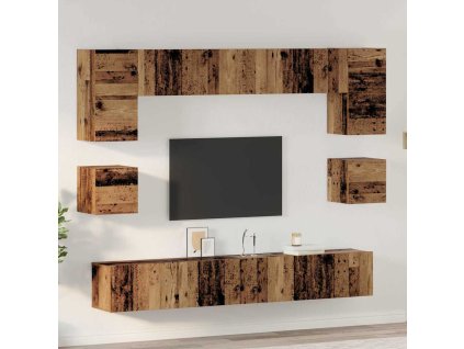 Sestava TV skříněk Nástěnný 8 pcs Staré dřevo kompozitní dřevo 3393321