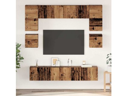 Sestava TV skříněk Nástěnný 8 pcs Staré dřevo kompozitní dřevo 3393333