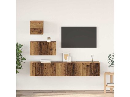 Sestava TV skříněk Nástěnný 4 pcs Staré dřevo kompozitní dřevo 3393435