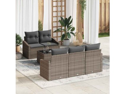 Set pohovek s polštářem s polštářem 6 pcs Šedá polyratan 3346599