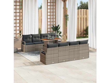 Sada zahradních pohovek s polštářem 9 pcs Šedá a hnědá 3349684