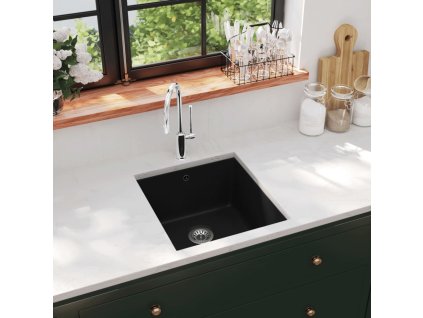 Žulový kuchyňský dřez single umyvadlo černé 142960
