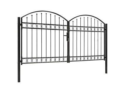 Dvoukřídlá zahradní brána s obloukem ocelová 300 x 150 cm černá 143090
