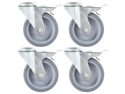 Otočná kolečka s otvorem pro šroub a dvojitou brzdou 4 ks 100 mm 143427