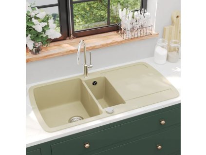 Žulový kuchyňský dřez dvojitý béžový 144854