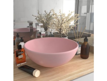 Luxusní umyvadlo kulaté matné růžové 32,5 x 14 cm keramické 146966