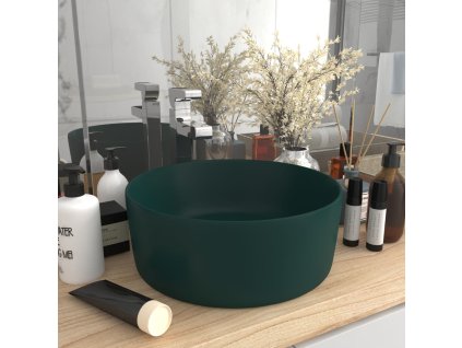 Luxusní umyvadlo kulaté matné tmavě zelené 40 x 15 cm keramické 147014