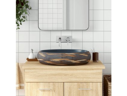 Umyvadlo na desku hnědé a modré oválné 59 x 40 x 15 cm keramika 155087