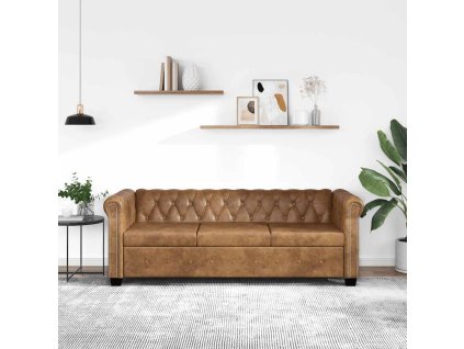 Chesterfield sedačka 3místná umělá kůže hnědá 243620