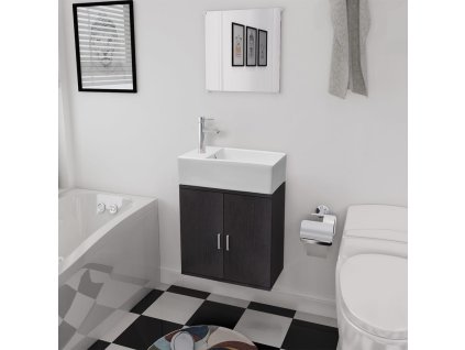 3dílný set koupelnového nábytku a umyvadla černý 272227