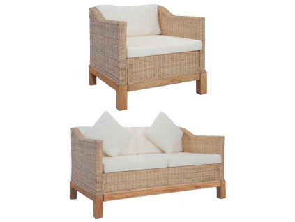 2dílná sedací souprava s poduškami přírodní ratan 278614