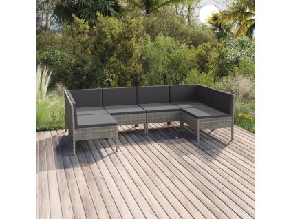 6dílná zahradní sedací souprava s poduškami polyratan šedá 3094590