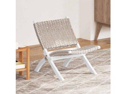 Relaxační křeslo bílé přírodní ratan kubu a masivní mahagon 285800