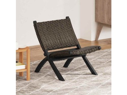 Relaxační křeslo černé přírodní ratan kubu a masivní mahagon 285802