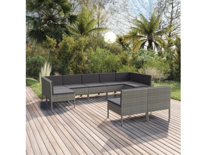 9dílná zahradní sedací souprava s poduškami polyratan šedá 3094606