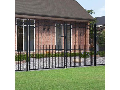 Plotová branka s kopím nahoře černá 305 x 175 cm, práškově lakovaná ocel 151098