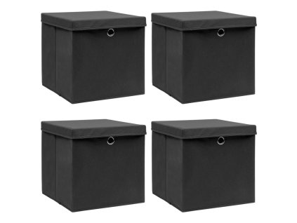 Úložné boxy s víky 4 ks černé 32 x 32 x 32 cm textil 288333
