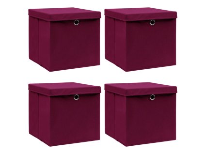 Úložné boxy s víky 4 ks tmavě červené 32 x 32 x 32 cm textil 288342