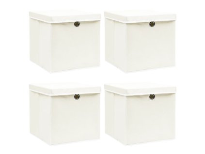 Úložné boxy s víky 4 ks bílé 32 x 32 x 32 cm textil 288350