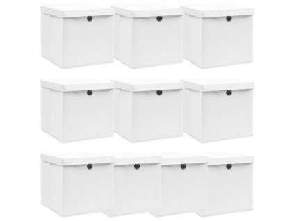 Úložné boxy s víky 10 ks bílé 32 x 32 x 32 cm textil 288352