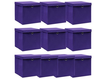 Úložné boxy s víky 10 ks fialové 32 x 32 x 32 cm textil 288356