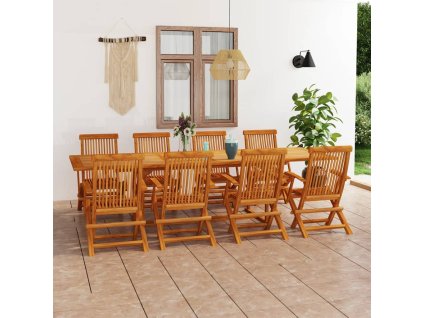 9dílný zahradní jídelní set masivní teakové dřevo 3059613