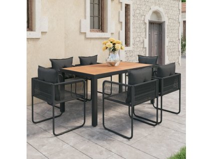 7dílná zahradní jídelní souprava PVC ratan černá a hnědá 3060109