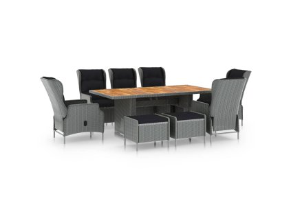 9dílný zahradní jídelní set s poduškami polyratan světle šedý 3060160