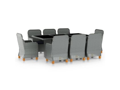 9dílný zahradní jídelní set s poduškami polyratan světle šedý 3060175