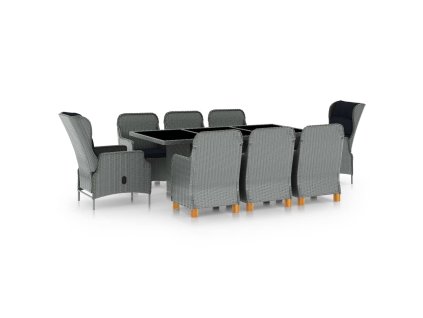 9dílný zahradní jídelní set s poduškami polyratan světle šedý 3060187