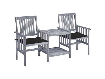 Zahradní židle s čajovým stolkem a poduškami masivní akácie 3061309