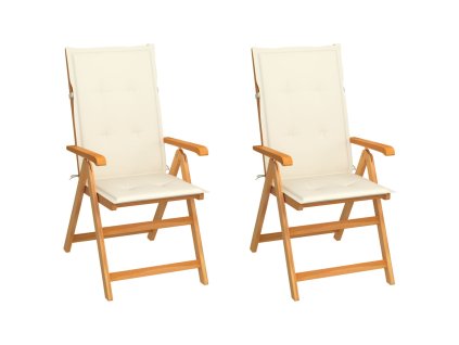 Zahradní židle 2 ks s krémovými poduškami masivní teak 3062378