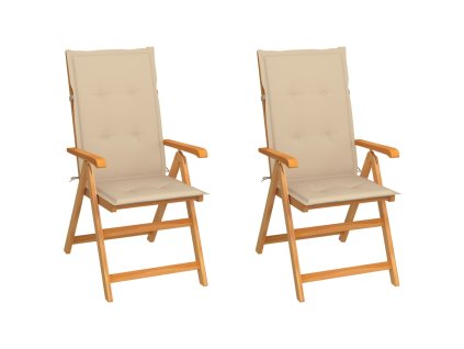 Zahradní židle 2 ks s béžovými poduškami masivní teak 3062379