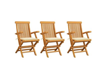 Zahradní židle s krémovými poduškami 3 ks masivní teak 3062516