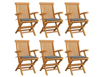 Zahradní židle s šedými poduškami 6 ks masivní teak 3062542