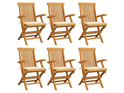 Zahradní židle s krémovými poduškami 6 ks masivní teak 3062543