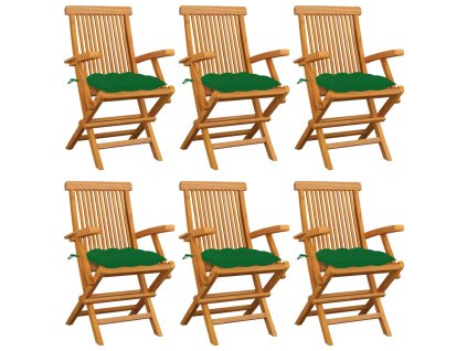 Zahradní židle se zelenými poduškami 6 ks masivní teak 3062561