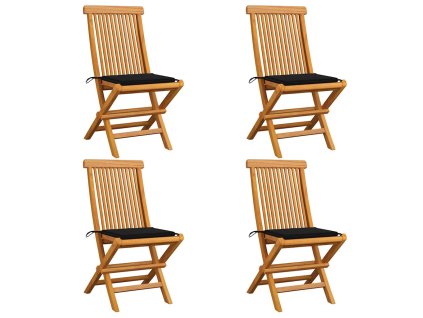 Zahradní židle s černými poduškami 4 ks masivní teak 3062575