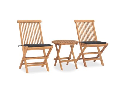 3dílný skládací zahradní jídelní set s poduškou masivní teak 3063171