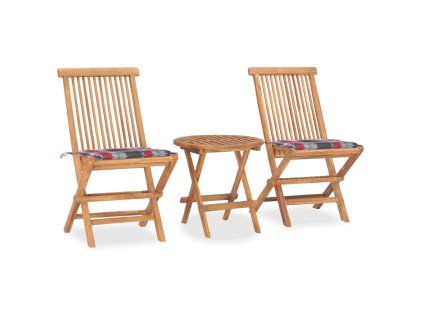 3dílný skládací zahradní jídelní set s poduškou masivní teak 3063184