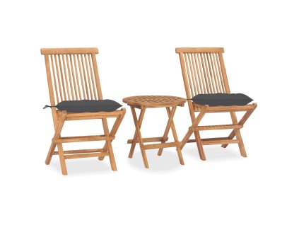 3dílný skládací zahradní jídelní set s poduškou masivní teak 3063186
