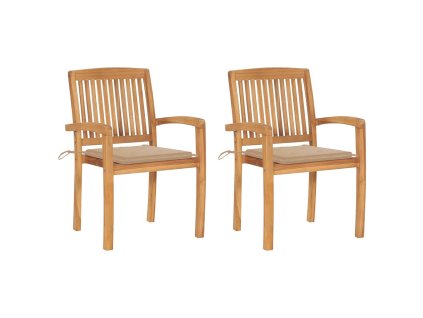 Zahradní židle 2 ks s béžovými poduškami masivní teak 3063255